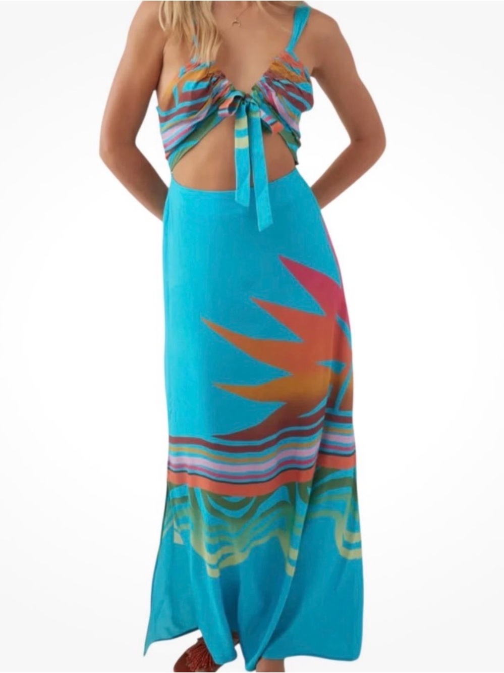 O'Neill Womens Salma Maxi Blue Cut Out Dress SZ XXL Beach Resort Coastal NWT